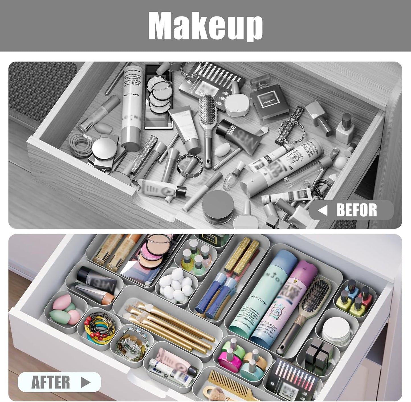 Plastic Drawer Organizers, 10 PCS Drawer Organizer Bins, Bathroom and Vanity Organizer Plastic Tray, Makeup organizer and storage for Makeup, Bedroom, Kitchen Gadgets Utensils and Office (Green)
