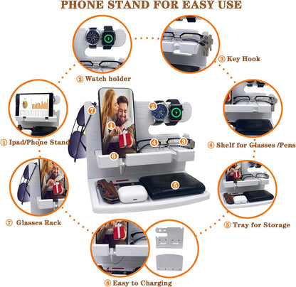 VEIYAILU Gifts for Men Women Dad Husband Boyfriend Wood Phone Docking Station Nightstand Organizer for Men Birthday Gifts (Dark Brown)