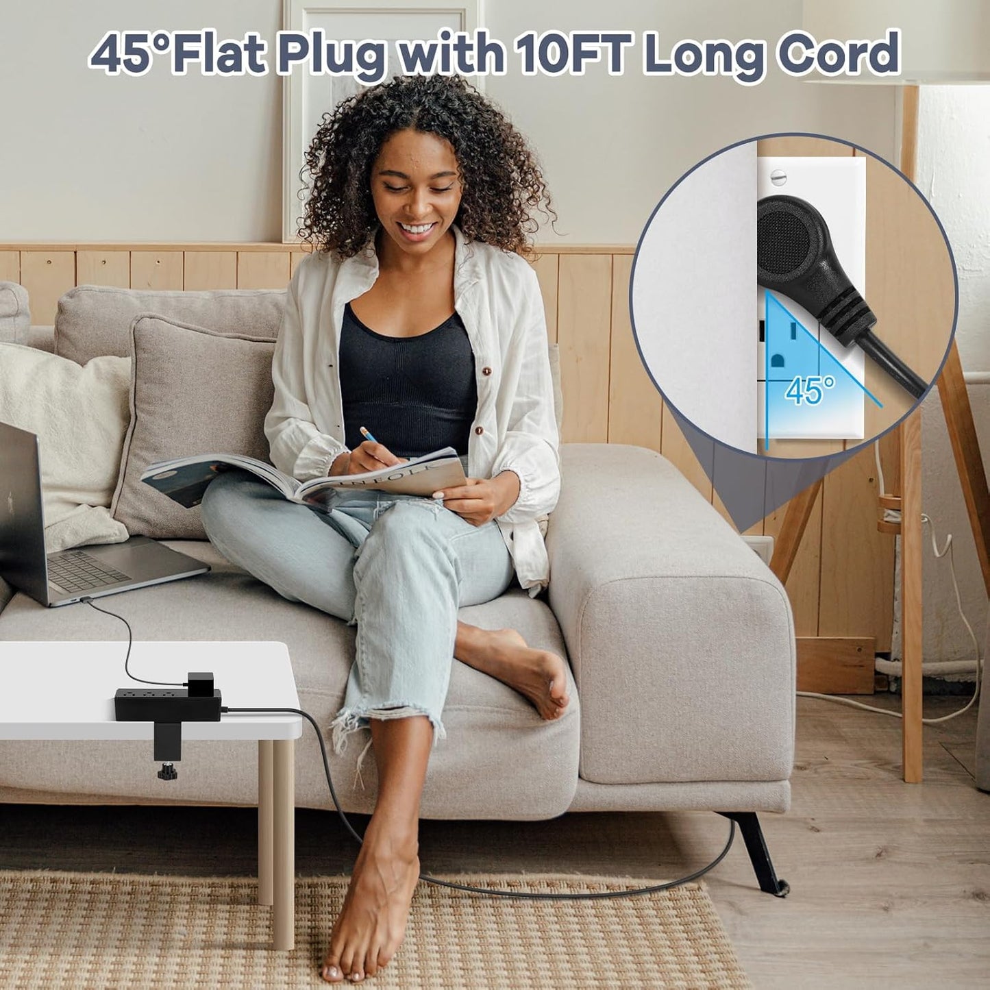 Desk Clamp Power Strip USB C - Charging Station for Multiple Devices - Multi Plug Outlet Extender - Desktop Mount Surge Protector with 4 Outlets 4 USB Ports for Phone, Tablet, Computer