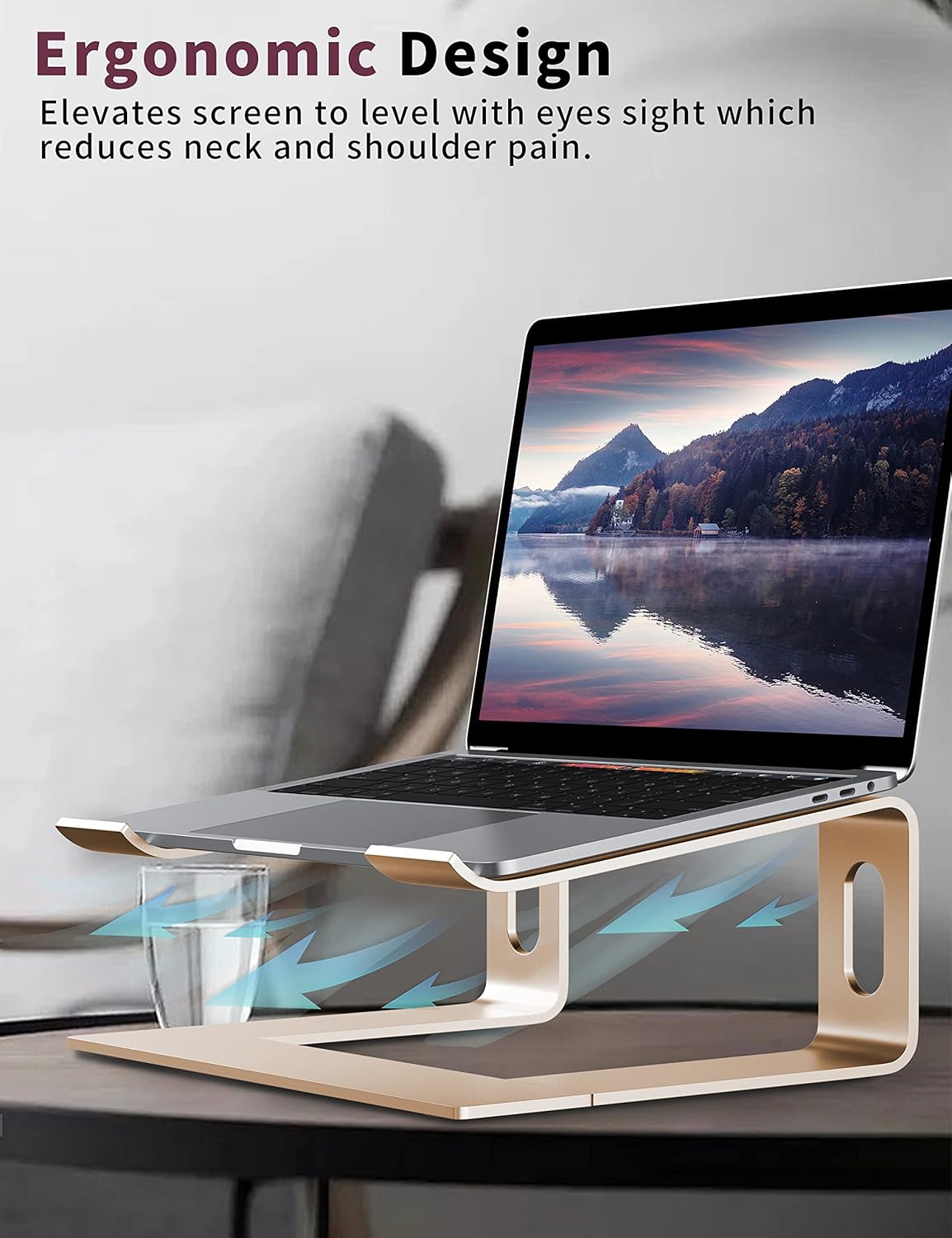 ALASHI Laptop Stand for Desk, Aluminum Computer Riser, Ergonomic Notebook Holder, Detachable Metal Laptops Elevator, PC Cooling Mount Support 10 to 15.6 Inches Notebook, Black