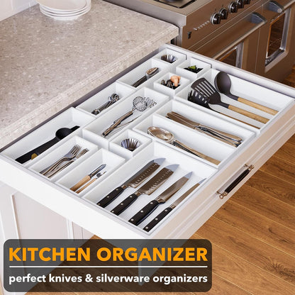 SpaceAid 14-Piece Bamboo Drawer Organizer Storage Boxes Set, Wood Tray Junk Drawer Organizers Multi-Use Divider Bins for Kitchen, Bathroom, Office Desk and Makeup Organization (14 Pack, Natural)