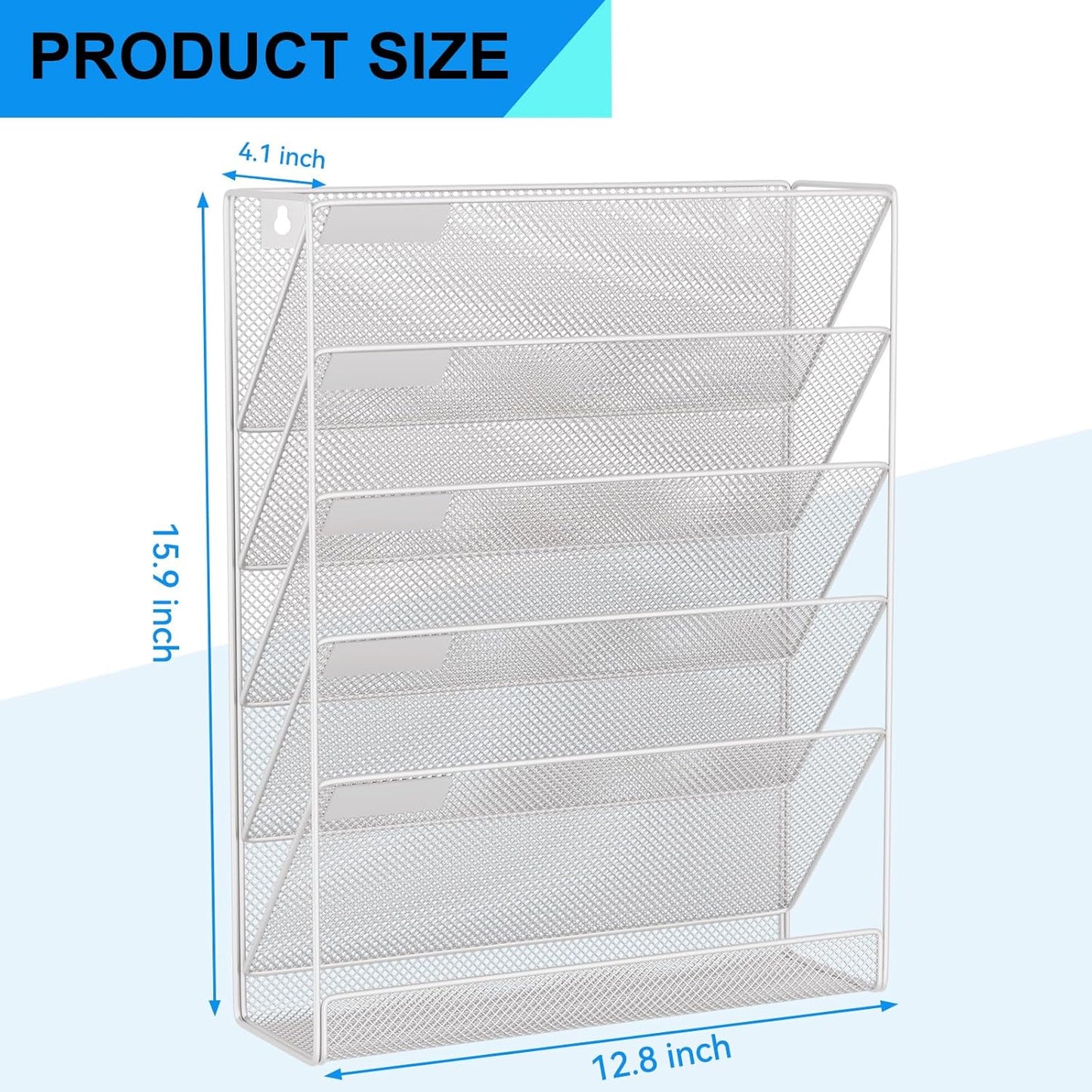 Wall File Organizer Holder Mesh Hanging Paper Document Holder,Vertical 6 Pocket Tier for Office Home, Black