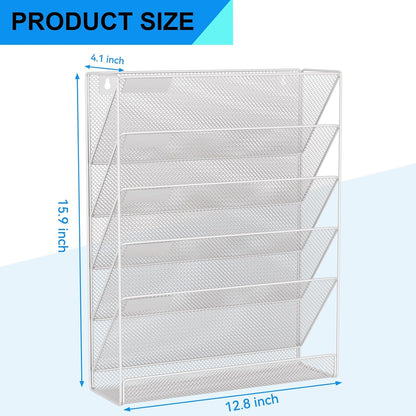 Wall File Organizer Holder Mesh Hanging Paper Document Holder,Vertical 6 Pocket Tier for Office Home, Black