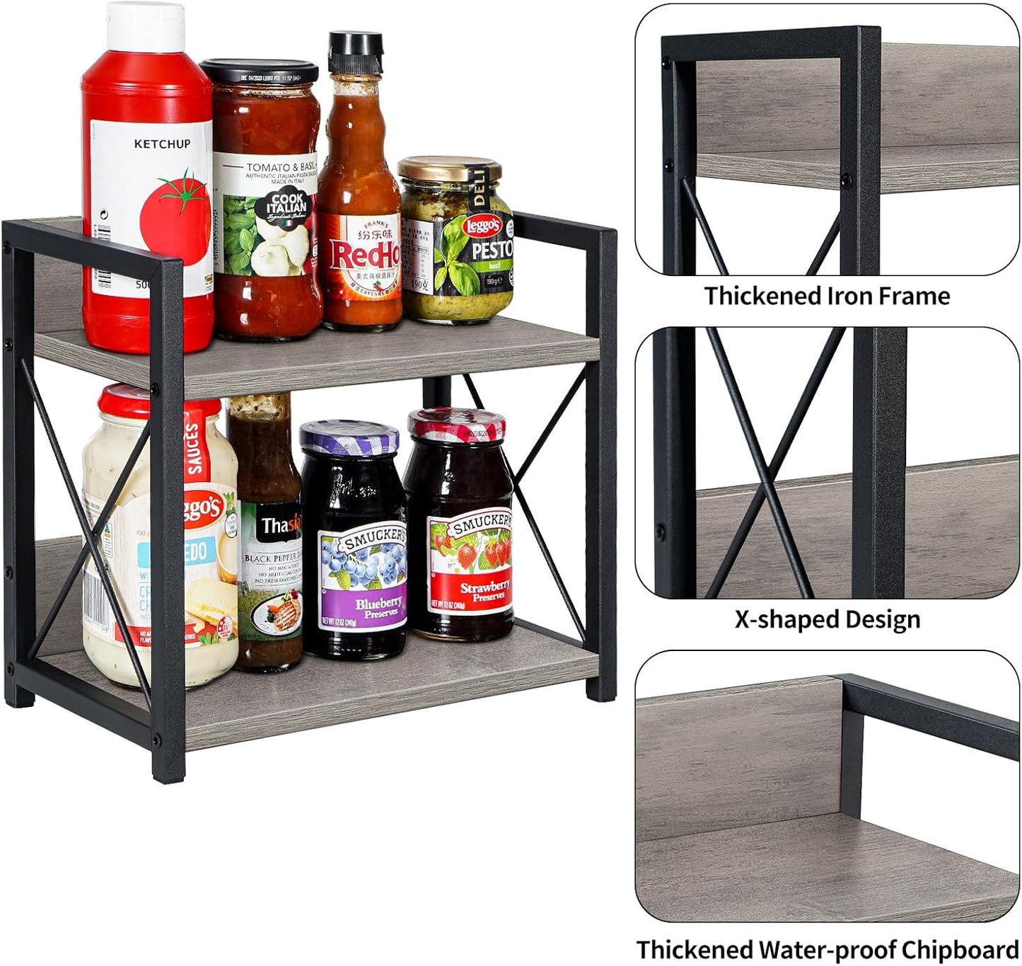 Giikin Countertop Shelf Organizer, 2 Tier Kitchen Spice Rack Organizer for Countertop, Wood Coffee Counter Shelf Organizer for Home (Bamboo, S)