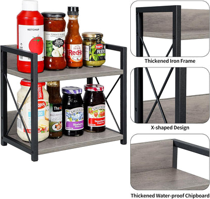 Giikin Countertop Shelf Organizer, 2 Tier Kitchen Spice Rack Organizer for Countertop, Wood Coffee Counter Shelf Organizer for Home (Bamboo, S)