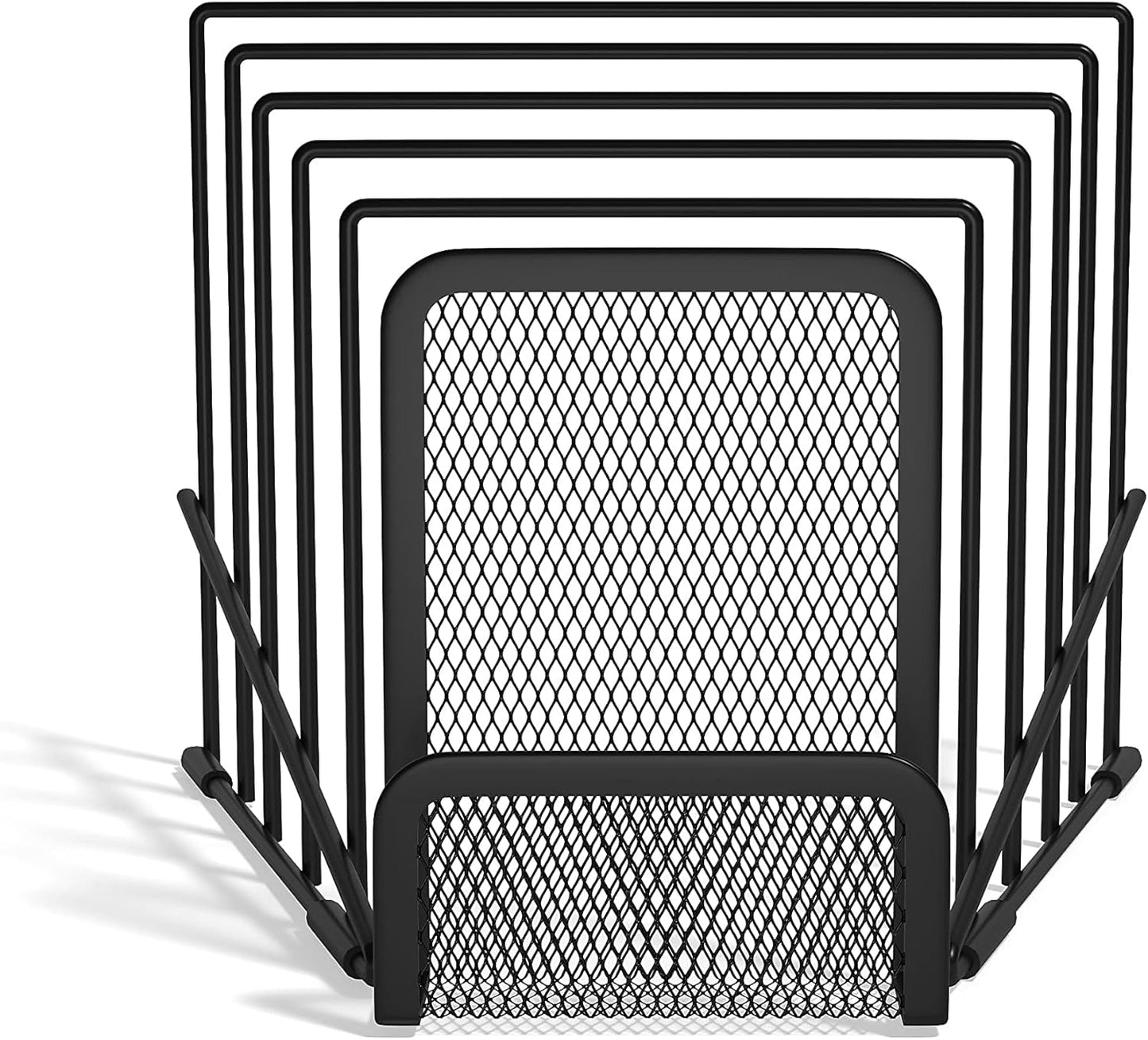 TRU RED Wire Mesh Letter Holder, 6‑Compartment, Matte Black, 2‑Pack – Vertical Desktop Organizer for Mail & Documents