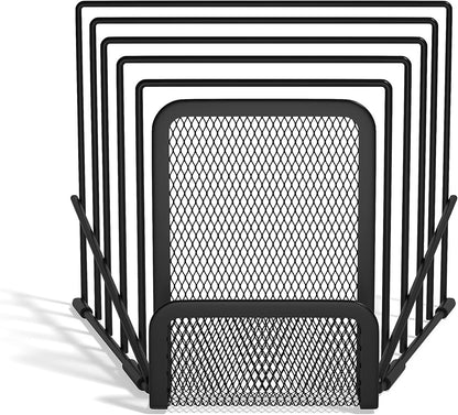 TRU RED Wire Mesh Letter Holder, 6‑Compartment, Matte Black, 2‑Pack – Vertical Desktop Organizer for Mail & Documents