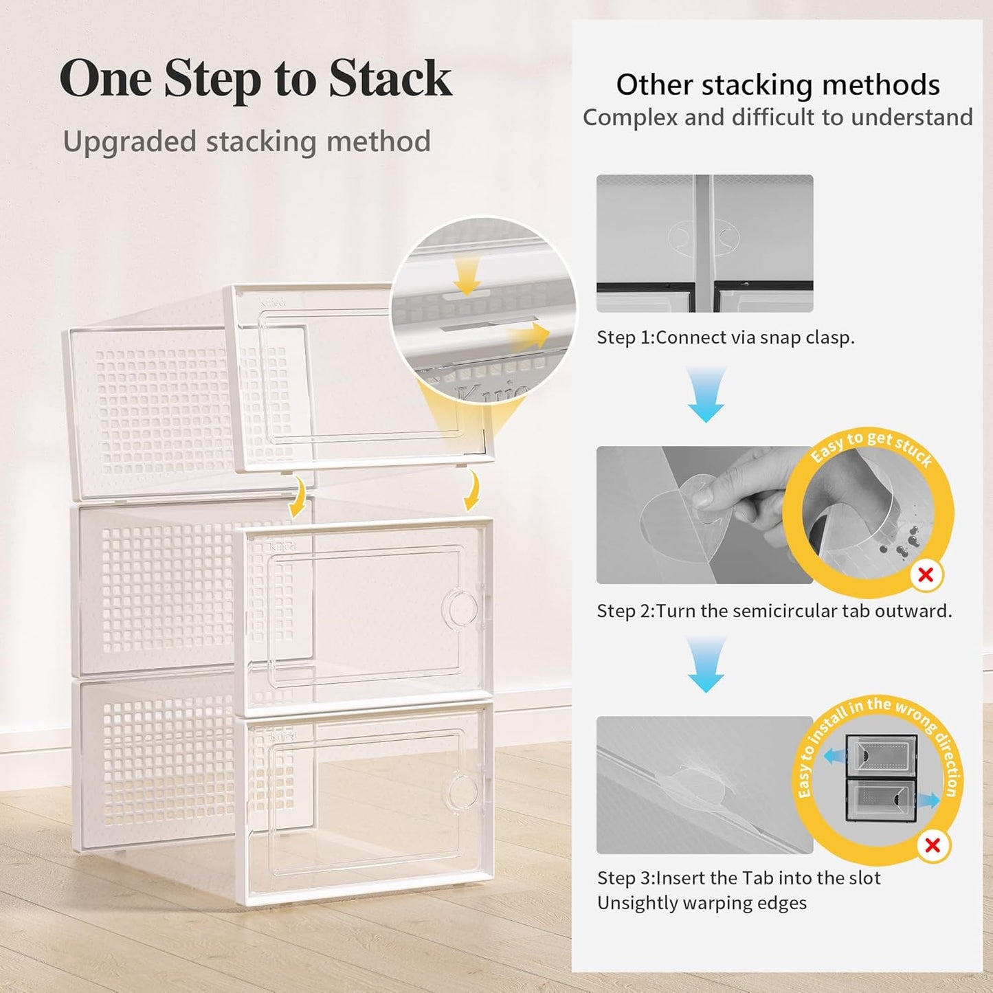 Kuject X-Large Shoe Storage Boxes Organizers Clear Plastic Stackable 12 Pack, Shoe Rack & Holder Substitute, Sneaker Containers, Toy Storage Organizer Bins for Entryway, Closet, Under Bed, Black