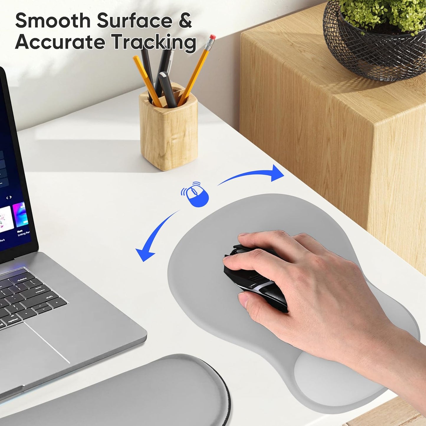 Wrist Rest Support for Mouse Pad Keyboard Set Circle Coaster Gaming Mouse Pad Ergonomic Gel Memory Foam Set for Computer, Laptop, Office, Pain Relief, Comfortably Typing Flowers KM-39