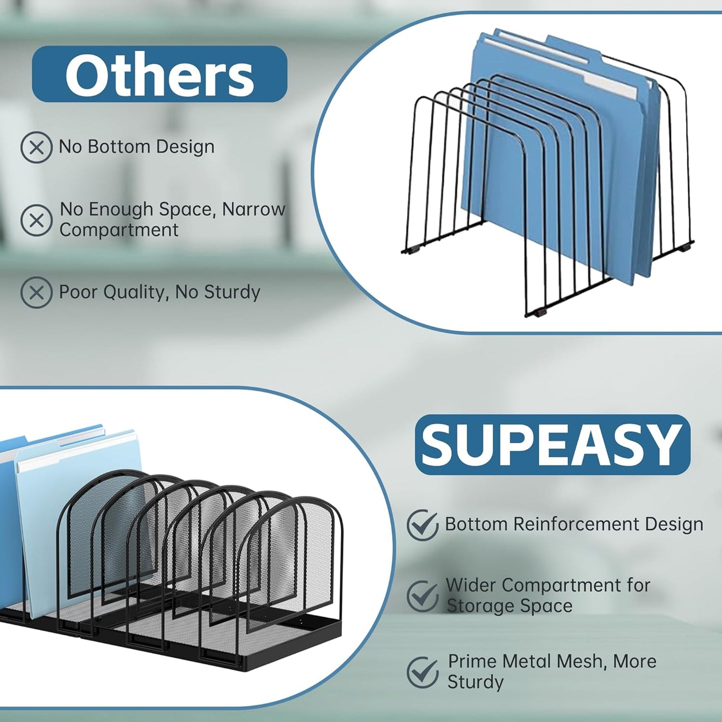 SUPEASY File Organizer for Desk, 5-Section Mesh Desk Organizer, Vertical File Holder Desktop Organizer File Sorter, File Folder Holder for Office Supplies, Black