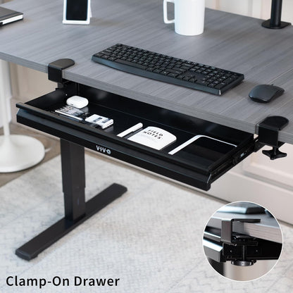 VIVO 22 inch Clamp-on Sliding Pull-Out Under Table Drawer for Office Desk, Shallow Storage Organizer for Sit Stand Workstation, Black, DESK-DR22L