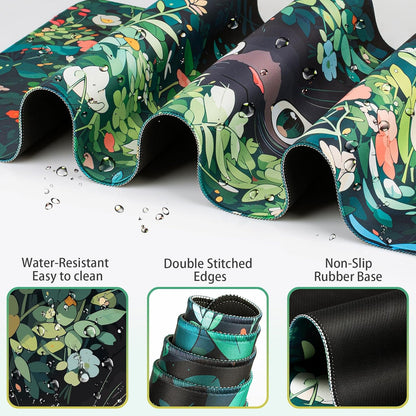 Desk Mat, Large Gaming Mouse Pad with Wrist Rest, 4in1 XXL Mousepad+Keyboard Wrist Rest+Mouse Pad Wrist Support+Cup Coaster Set Ergonomic Floral Computer Desk Arm Wrist for Decor Home Office Women
