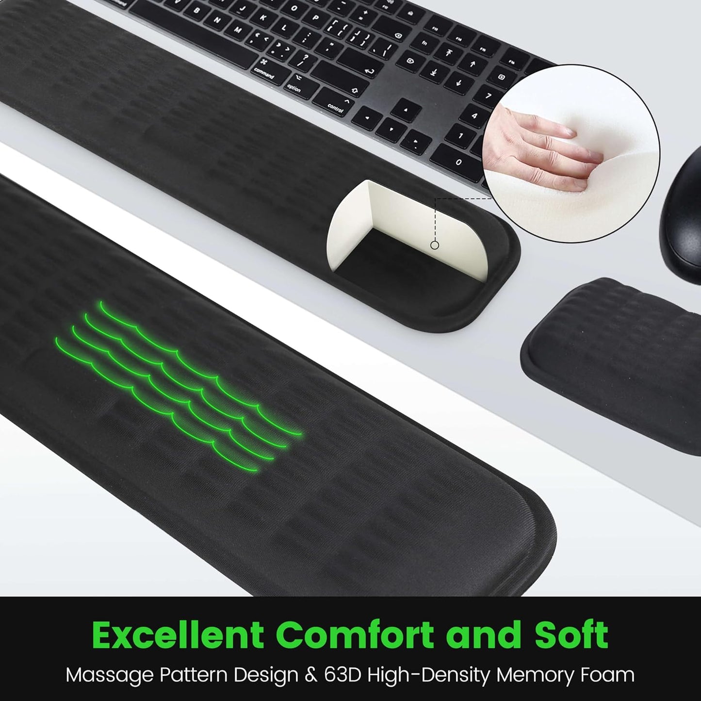 MEKASS Ergonomic Wrist Rest for Keyboard and Mouse, Soft Memory Foam Keyboard Wrist Rest Set with Non-Slip Silicone Base, Easy Typing, Pain Relief, Comfort for Office, Work, Gaming (Classic Black)