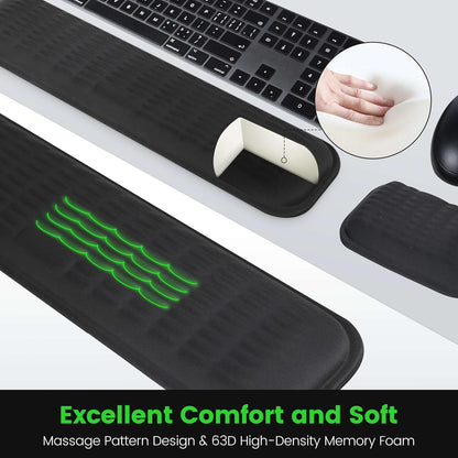 MEKASS Ergonomic Wrist Rest for Keyboard and Mouse, Soft Memory Foam Keyboard Wrist Rest Set with Non-Slip Silicone Base, Easy Typing, Pain Relief, Comfort for Office, Work, Gaming (Classic Black)