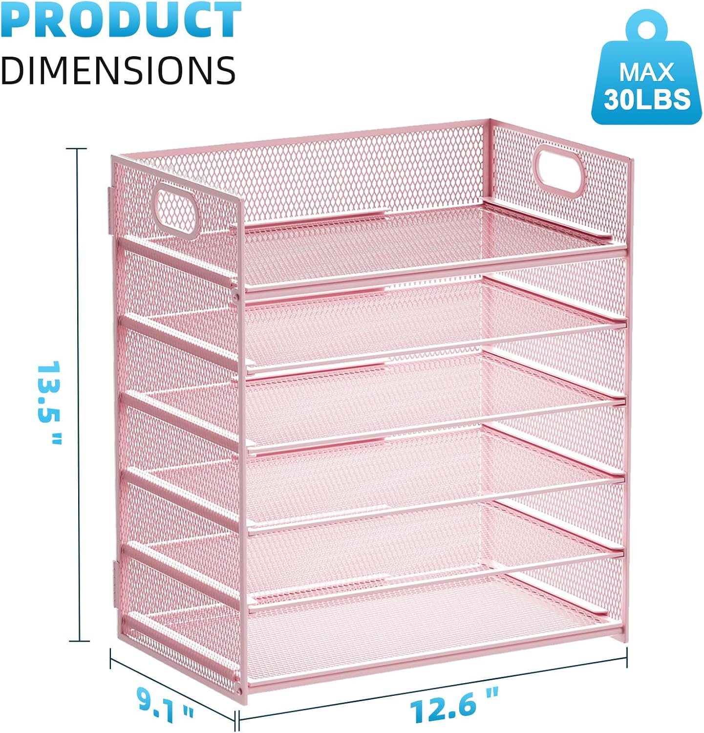 Marbrasse 6 Tier Paper Organizer Letter Tray - Mesh Desk File Organizer with Handle, Paper Sorter Organizer for Letter/A4 Office File Folder Holder - Black