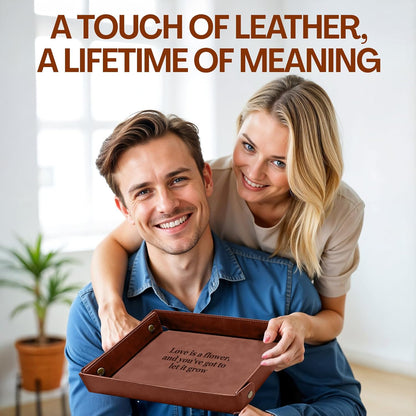 Engraved Leather Valet Tray for Men – Personalized Catchall with Custom Name for Desk, Dresser, Nightstand – Men's Organizer Tray for Keys, Wallet, Jewelry, Personalized Gift for Home, Office - Coffee