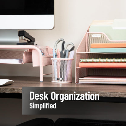 Mind Reader Pen and Accessories Holder, Desktop Organizer, Office, Metal Mesh, 3.5"L x 3.5"W x 3.75"H, Set of 3, Black