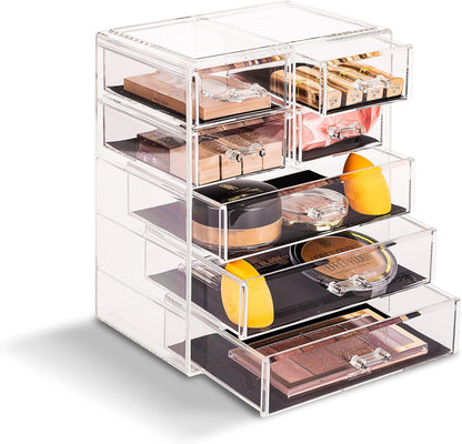 Sorbus Acrylic Makeup Organizer Set, 6-Drawer Vanity & Countertop Cosmetic Storage with Small & Wide Drawers, Clear Makeup Storage for Brushes, Lipsticks, Jewelry – Holiday Gift for Women & Teens
