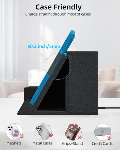 Wireless Charger with Desk Organizer, Pen Pencil Holder, Multifunctional Desktop Organizer, Office Supplies and Desk Accessories Organizer with 3 Compartments and 1 Phone Stand