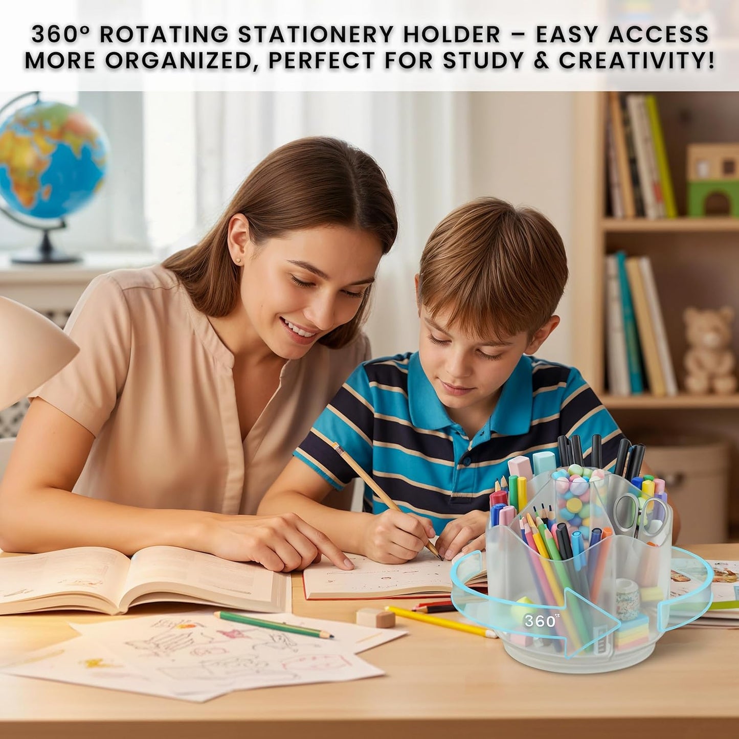 Black Pen Holder for Desk | 3 Compartment Organizer Desk for Pen, Pecils, Makeup Brushes, Tooth Brushes | Cute Pencil Cup Desk Organizers and Accessories for Office, Home, Classroom, Teacher Desks