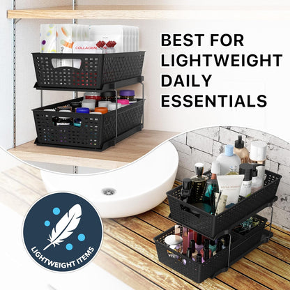 Simple Houseware 2 Tier Bathroom Organizer Tray Pull-Out Sliding Drawer, Under Sink Storage, Black
