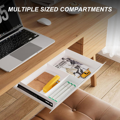 Under Desk Mounted Sliding Drawer with 60 Degree Tilt Panel to Pull Out, 15'' Long & 9'' deep Large Storage Organizer for Sit Stand Workstation