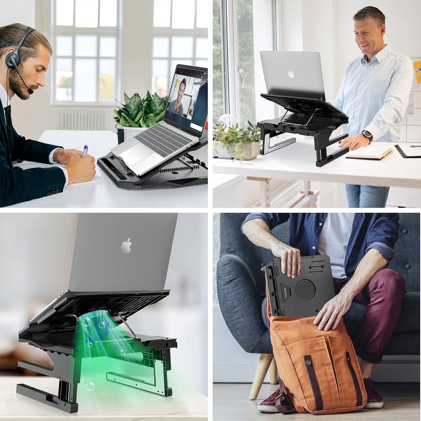 AboveTEK Laptop Stand, 20 Angles Two-Layer Height Adjustable Laptop Stands, Portable Laptop Riser with 360 Rotating Base Storage Space & Extra Phone Holders Compatible with 10''-17'' Laptops Black