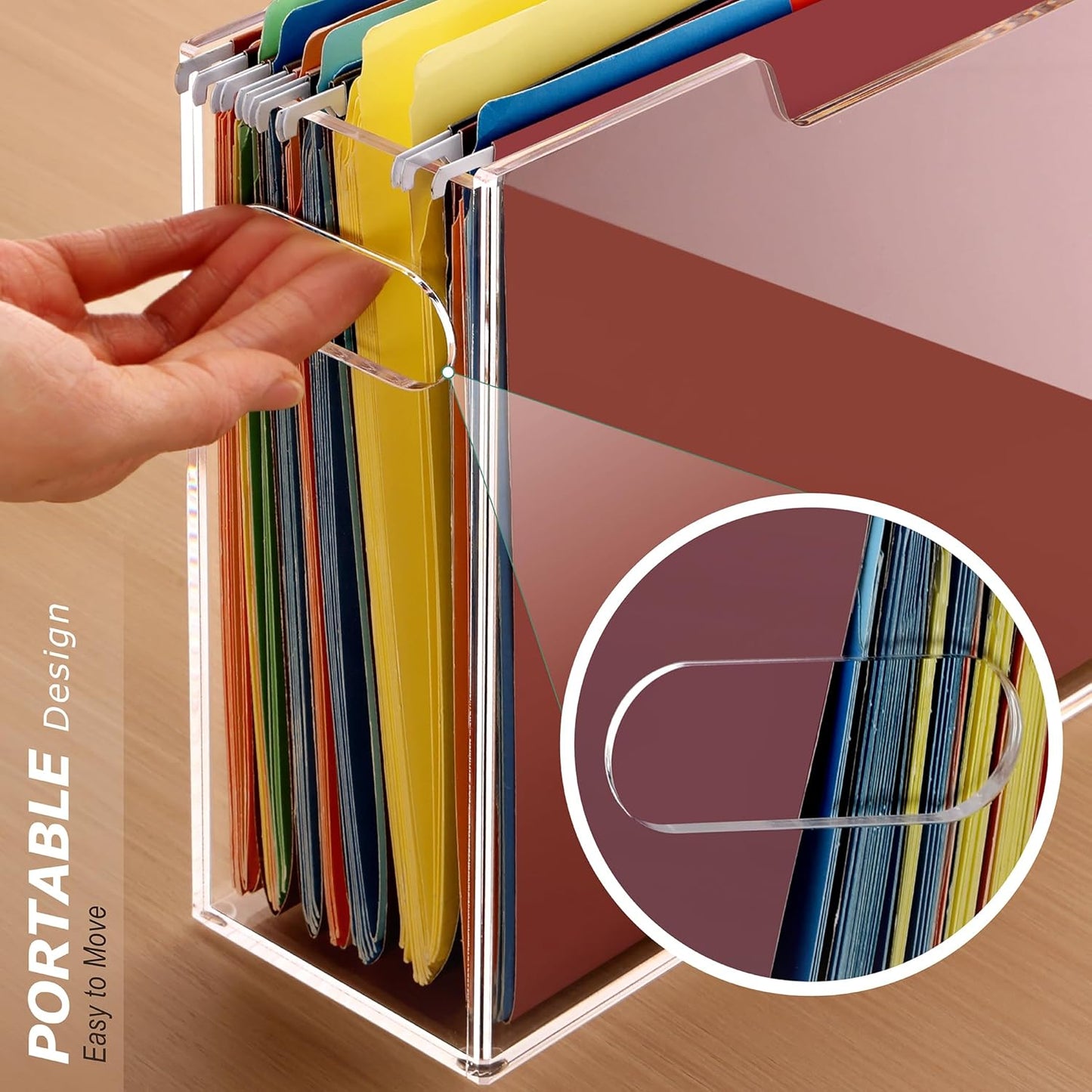 Acrylic File Folder Organizer, Clear Hanging File Organizer Box for Letter Size, Desktop File Holder with Handles, Slim Filing Storage Box for Desk Office Home Work -1 Pack