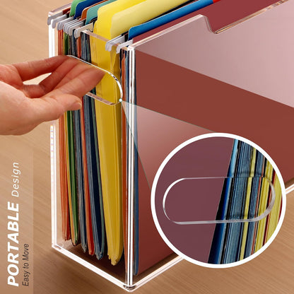 Acrylic File Folder Organizer, Clear Hanging File Organizer Box for Letter Size, Desktop File Holder with Handles, Slim Filing Storage Box for Desk Office Home Work -1 Pack