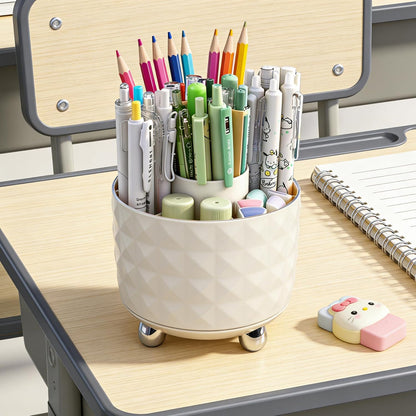 GOTOBA Dark Green Pen Pencil Holder for Desk, 360° Rotating Pen Organizer, Green Office Supplies, Cute Pen Holder, 6-Compartment Pencil Holder Rotating