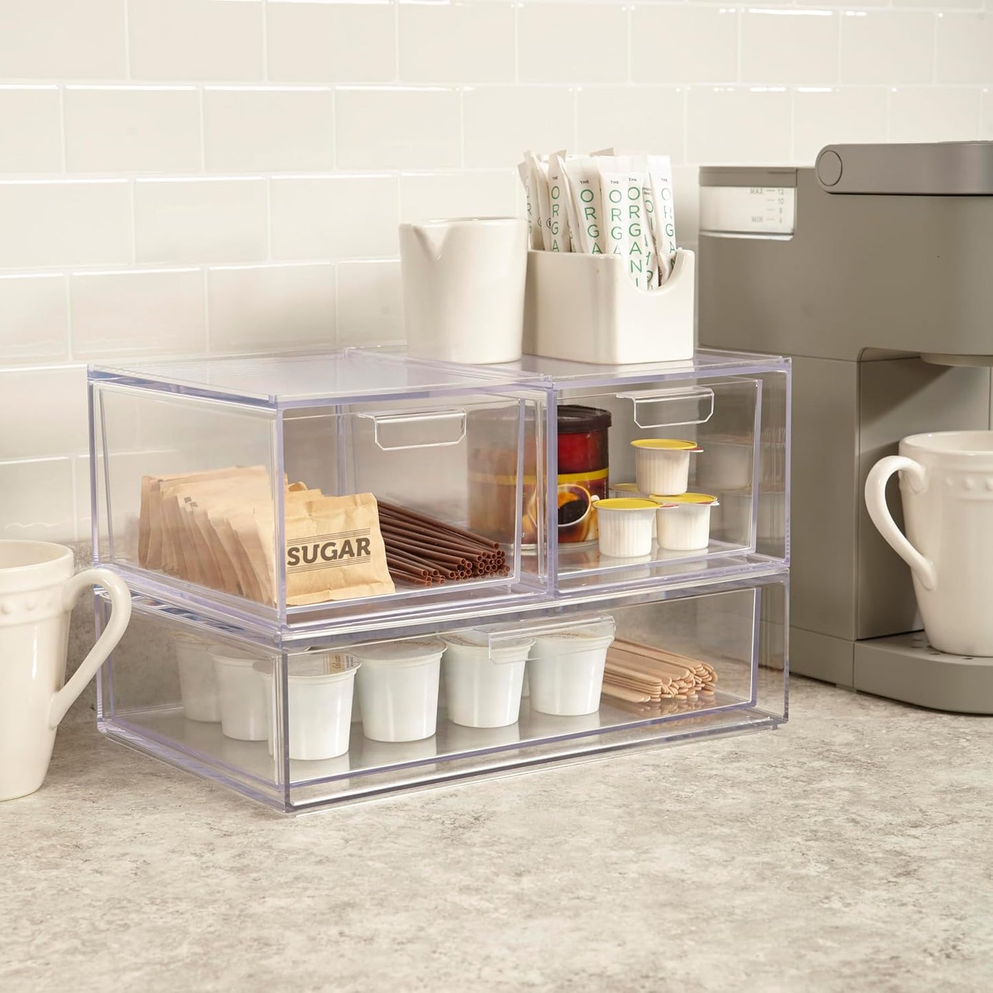 STORi Audrey Stackable Clear Bin Plastic Organizer Drawer | Organize Eyeshadow Palettes, Cosmetics, and Beauty Supplies on a Vanity | Made in USA