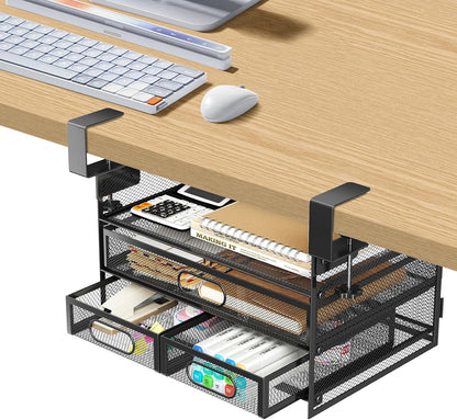 Under Desk Drawer Organizer 3 Layer, Large Under Desk Storage Side Drawers for Home & Office, Drill-Free Clamp-on Installation for Small Space, Spacious Storage for Office Supplies, Papers