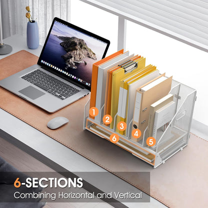 Desk File Folder Holder Organizer-5 Vertical Compartments Racks and Paper Letter Tray,Mesh Magazine File Holder Sorter,Desktop Accessories & Workspace Organizers for Home,Office,School-Black