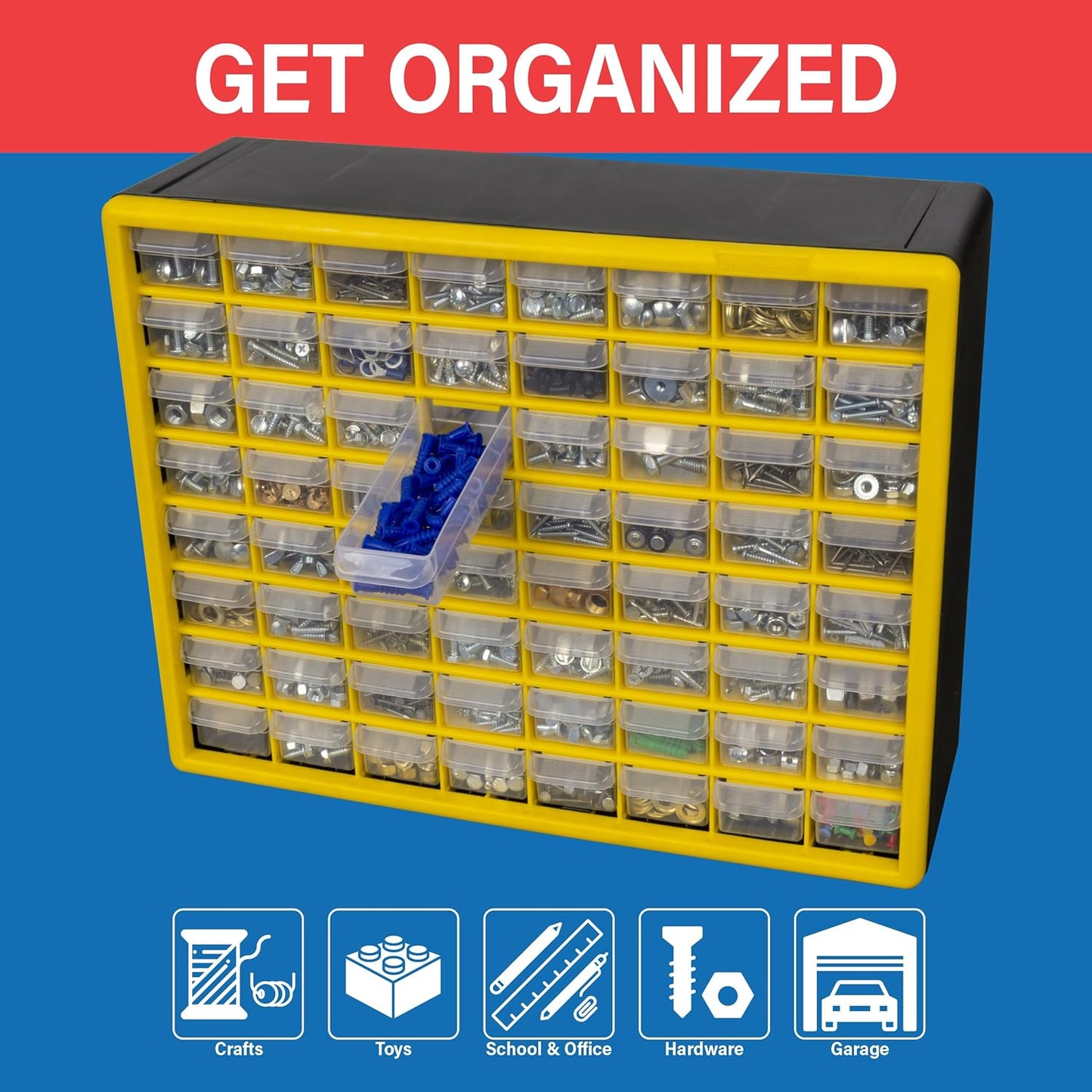 Akro-Mils 24-Drawer Plastic Drawer Storage Cabinet for Garage Organization, Bead Organizer, Building Bricks Storage, Teacher Toolbox, Makeup Organizer, 20" W x 6" D x 16" H, 10124 Black