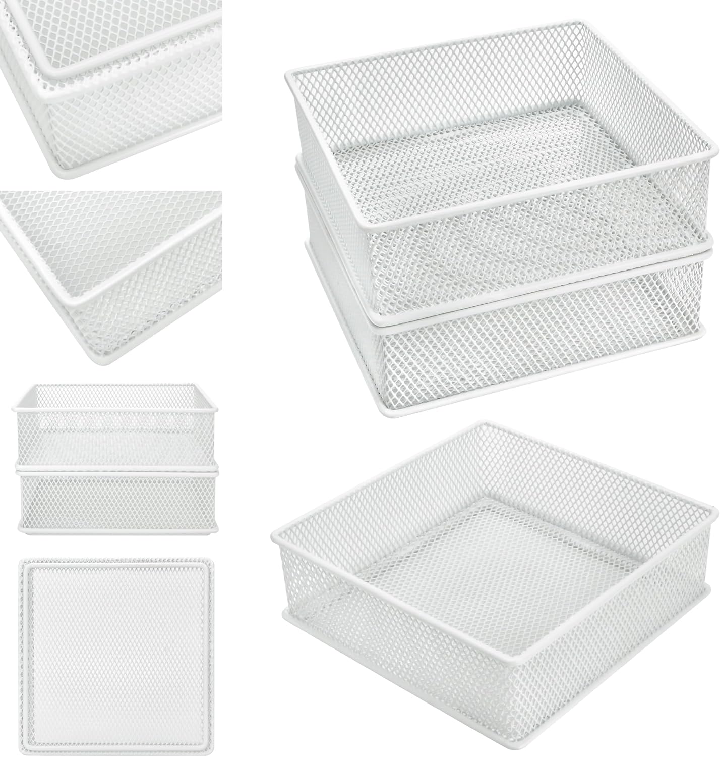 Annova Stackable Mesh Drawer Cabinet and Shelf Organizer Bins Storage Basket School Office Supply Holder Tray- Set of 2 (Gold, 3x3x2 Inch)