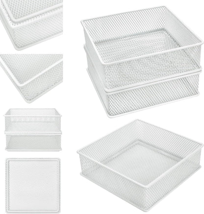 Annova Stackable Mesh Drawer Cabinet and Shelf Organizer Bins Storage Basket School Office Supply Holder Tray- Set of 2 (Gold, 3x3x2 Inch)