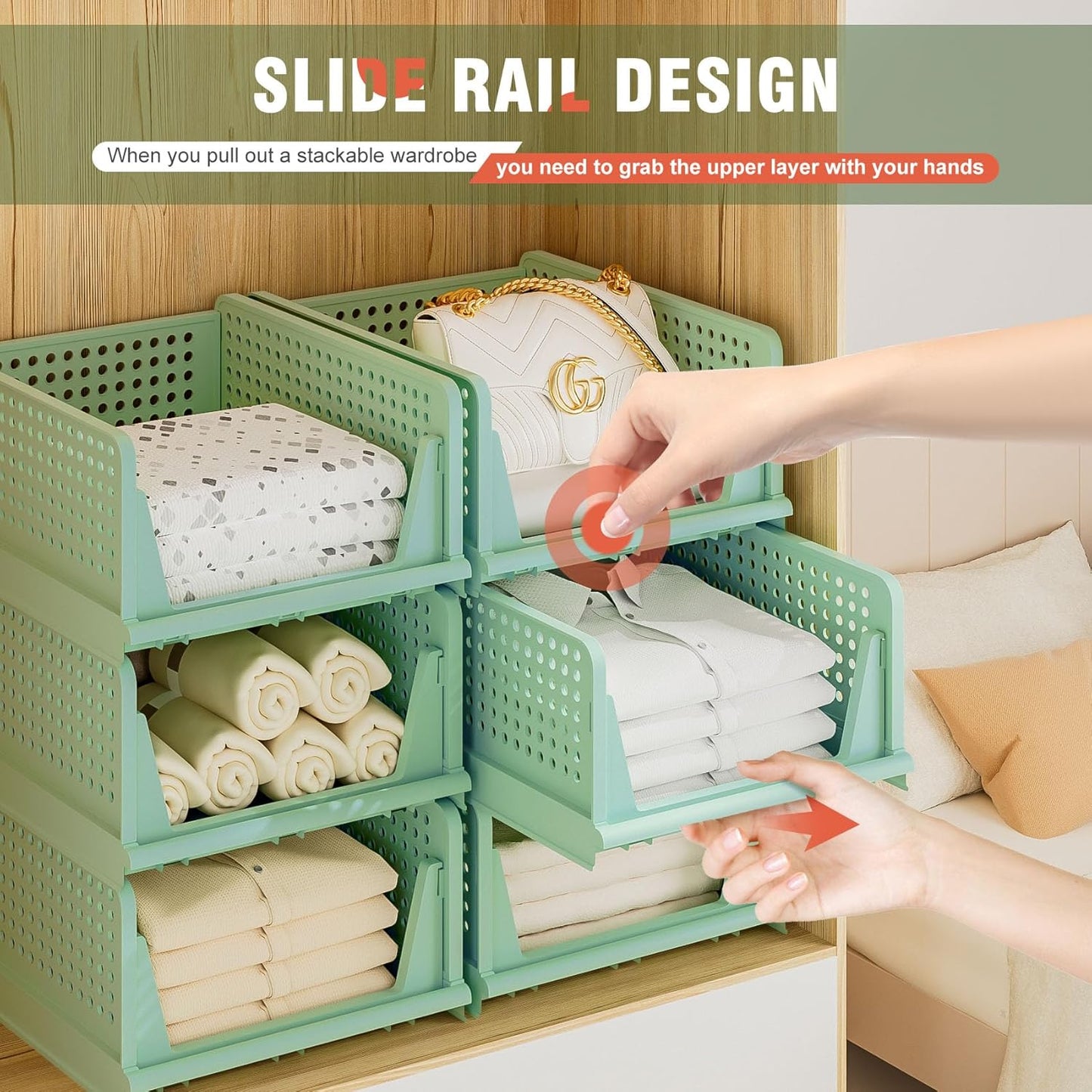 Neprock Stackable Plastic Storage Drawers for Closet Organizers and Storage,4 Pack Open Storage Bins Closet Shelf Clothes Organizer for Closet Wardrobe(4L)