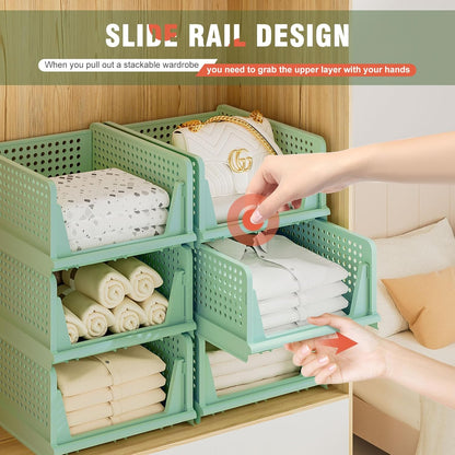 Neprock Stackable Plastic Storage Drawers for Closet Organizers and Storage,4 Pack Open Storage Bins Closet Shelf Clothes Organizer for Closet Wardrobe(4L)
