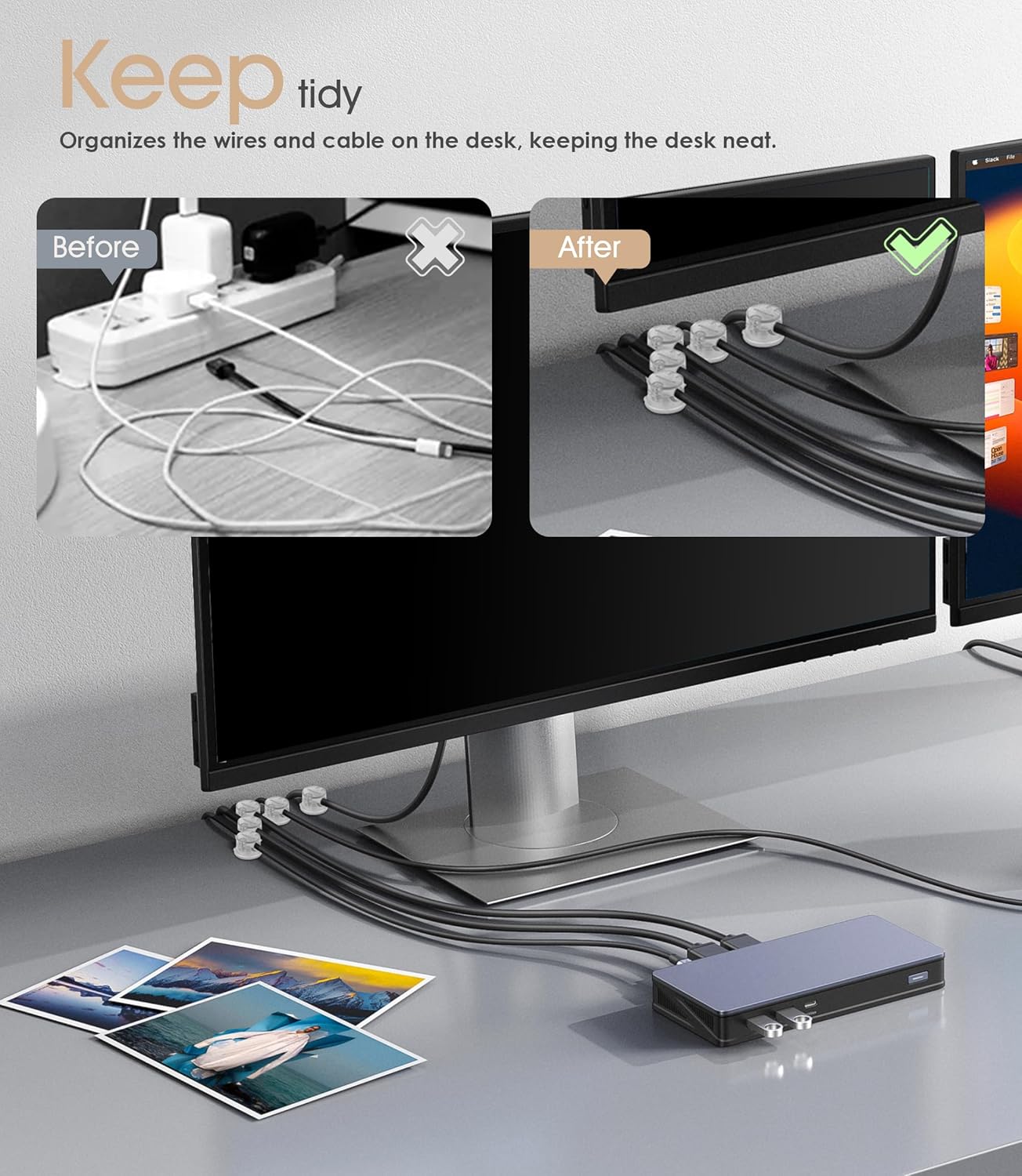 8 Pack Magnetic Cord Organizer [Locking Cable Rotatable] Cable Clips, Nearockle Upgraded Strong Magnetic Cord Holder, Adhesive Wire Keeper Cable Management for Desk,Car,Nightstand,Office,Home(Clear)