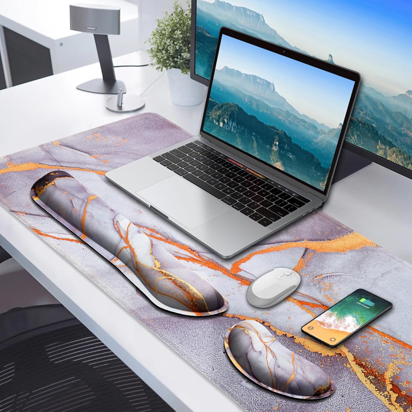 Gimars Upgrade Enlarge Silky and Superfine Fabric Gel Memory Foam Keyboard Wrist Rest Set, Ergonomic Keyboard Mouse Wrist Support for Typing Pain Relief, Comfort for Office, Gaming, Computer
