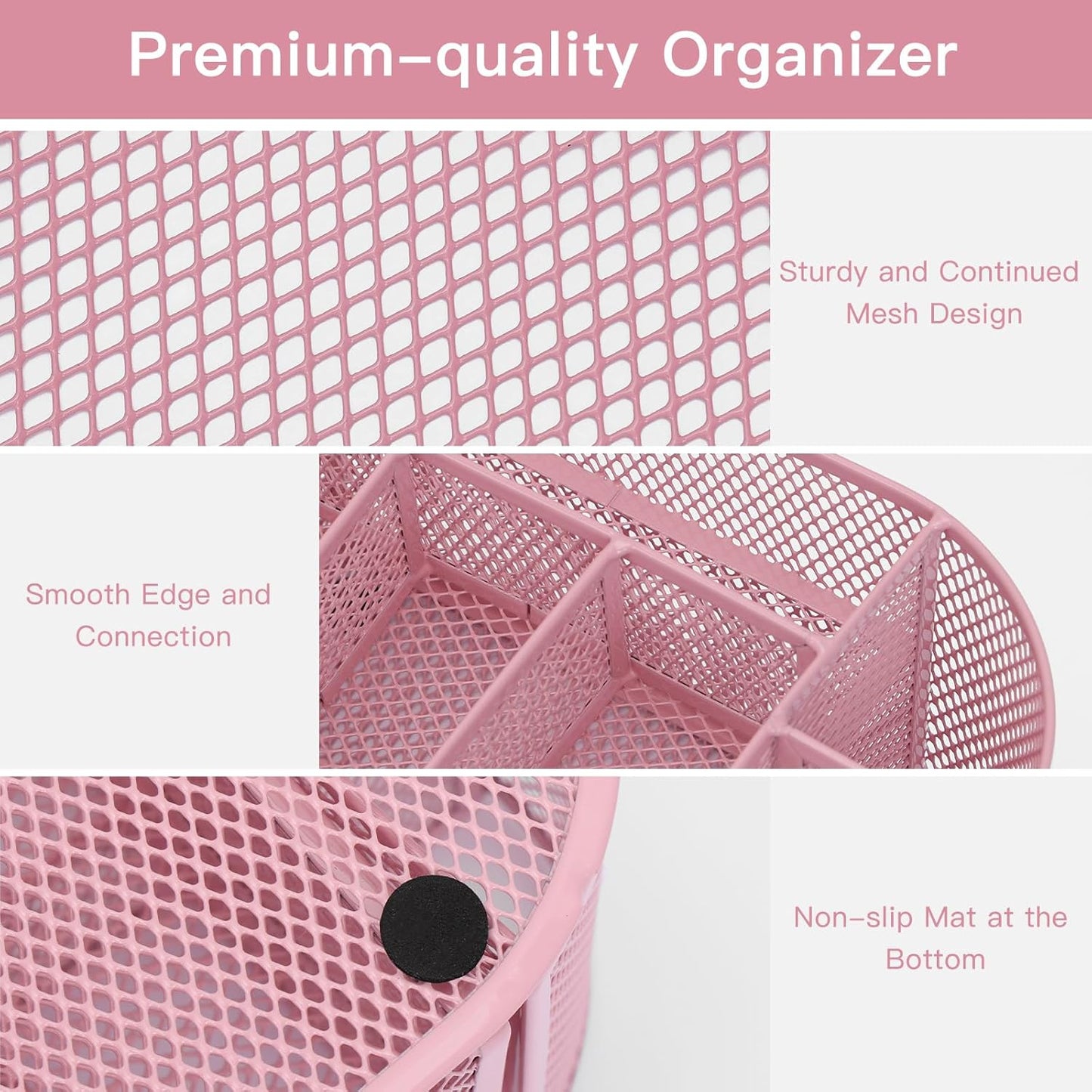EOOUT Pink Desk Organizer, Pen Holder for Desk and Accessories, Mesh Desk Organizer with 8 Compartments and 1 Drawer for Office Home School Classroom