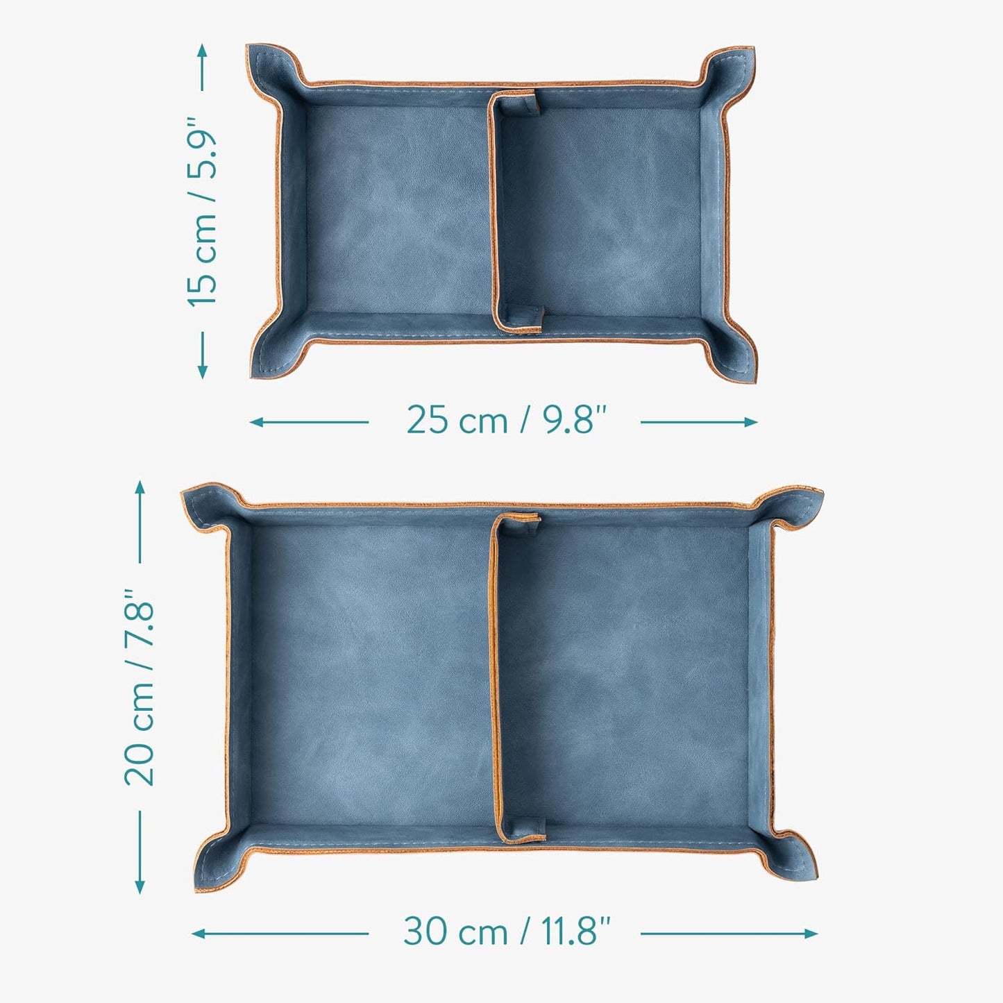 Navaris Faux Leather Tray Set - 2 Valet Organizer Trays for Bedside Table Desk with Dividers- Store Keys, Change, Wallet, Phone, Glasses - Gray