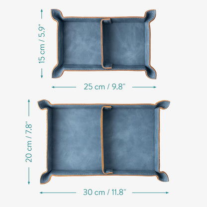 Navaris Faux Leather Tray Set - 2 Valet Organizer Trays for Bedside Table Desk with Dividers- Store Keys, Change, Wallet, Phone, Glasses - Gray