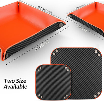 Valet Tray Organizer with Carbon Fiber Style Texture, Foldable Catchall Tray for Keys, Wallet & Everyday Essentials(Red)
