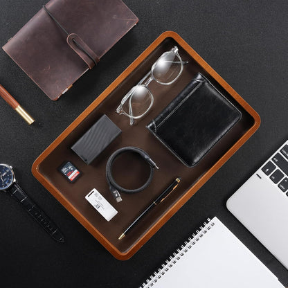 ProCase Wooden Valet Tray for Men, Wood Catch-All EDC Organizer, Nightstand, Entryway Bedside Dump Holder, for Wallets, Keys, Watches, Phones, Loose Change, Trinkets -DarkBrown