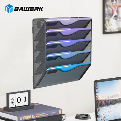Gawerk 5 Tier Hanging Wall File Organizer, Mesh Mail Paper Orgnization Hanging File Folder Holder for Home Office, Black