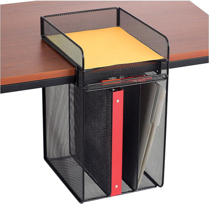 Safco Onyx Hanging Under Desk Organizer, 4 Trays, Office and Classroom Mailbox , Paper and Mail Sorter, Steel Mesh, Black