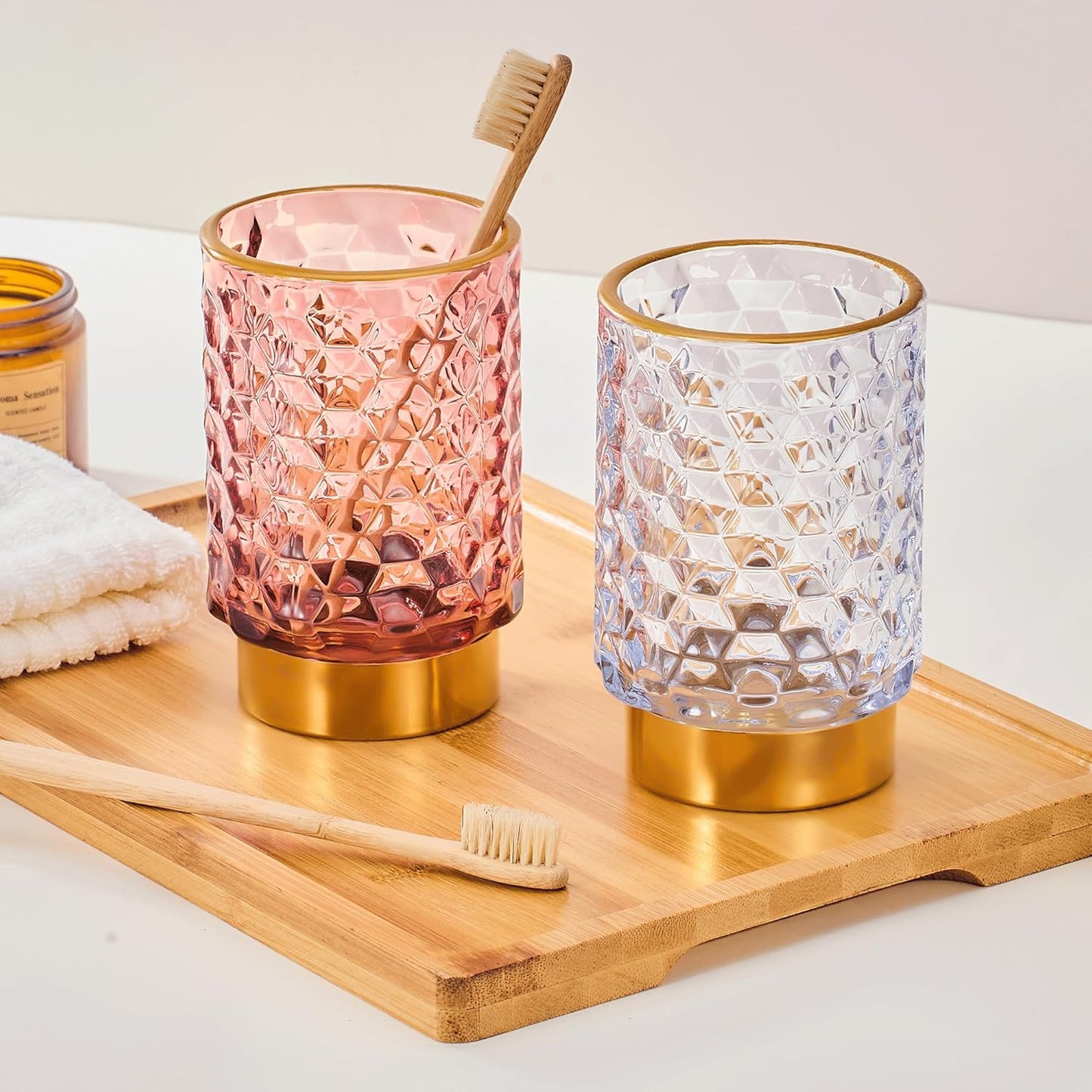 Makeup Brush Holder Organizer,Toothbrush Holders,Desk Pen Pencil Holder,Multifunctional Vintage Glass Brush Cup（A46-6-US）