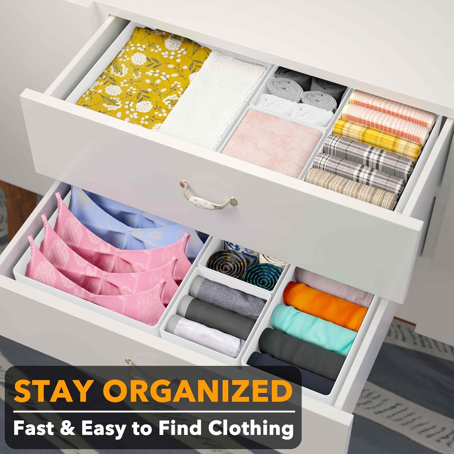 SpaceAid Drawer Organizer for Clothes, 18 Pack Dresser Drawer Organizer Bins, Closet Organizers and Storage Dividers for Clothing, Underwears, Socks (Beige)
