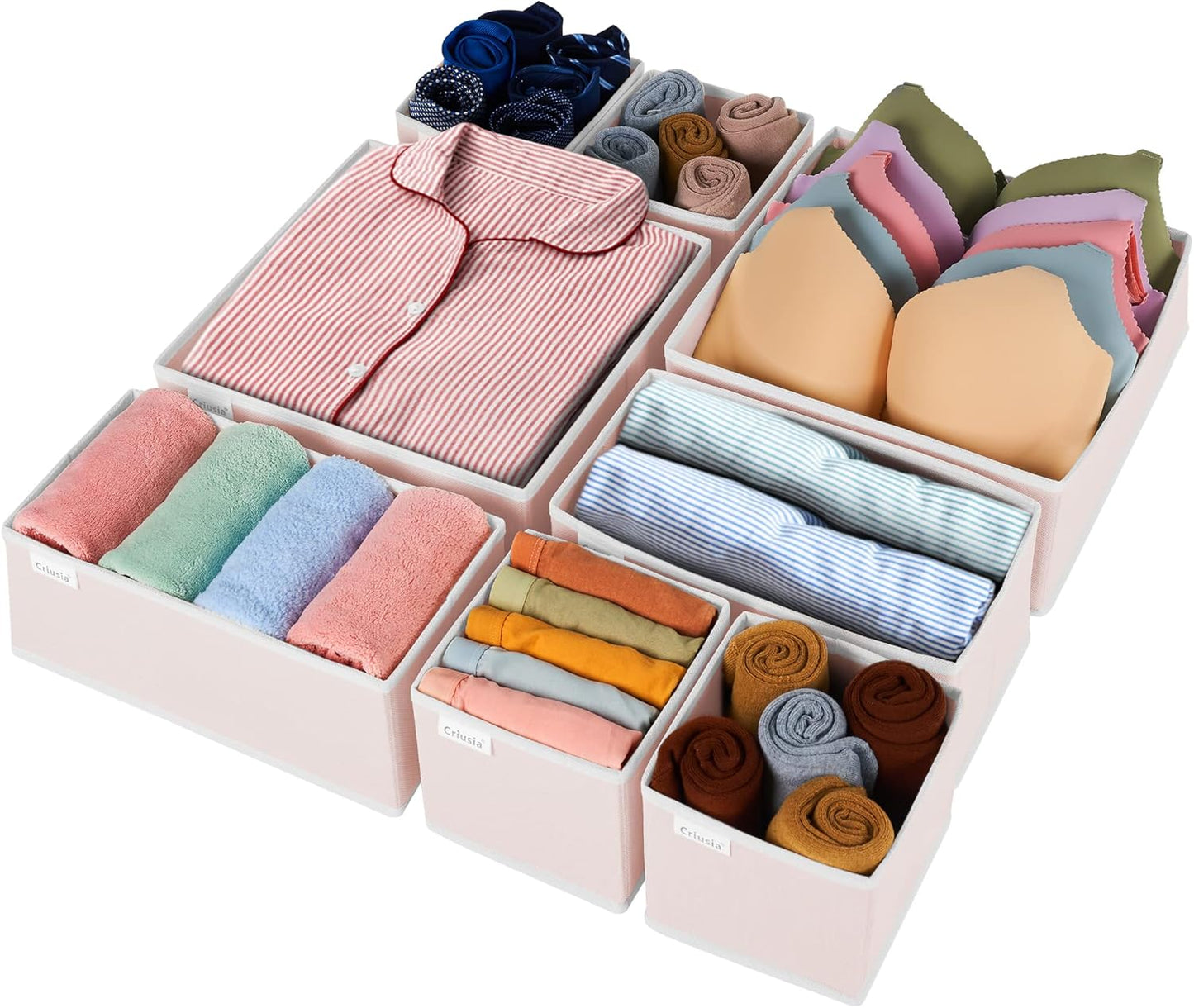 Criusia Drawer Organizer Clothes, 8 Pack Underwear Organizer, Foldable Closet Organizers and Storage Dresser Dividers for Clothes, Socks, Scarves, Ties (Gray)